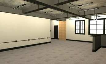 Imagem 5: Sala comercial com ambientes integrados e reversíveis por portas de correr. Em final de re