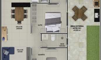 Imagem 5: Apartamento 02 quartos , térreo e cobertura 02 quartos ( ambos com área externa