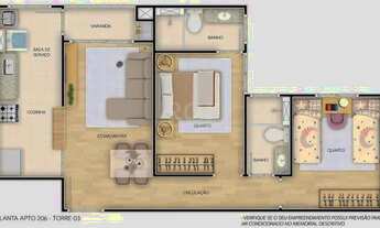 Imagem 1: Apartamento para Venda - 56.77m², 2 dormitórios, sendo 1 suites, 1 vaga - Camaquã