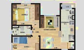 Imagem 3: Apartamento com 2 dormitórios à venda, 48 m²Residencial Clube Aquaville - Paulínia/SP <
