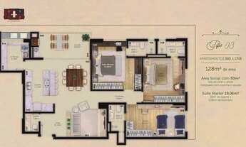 Imagem 2: Apartamento com 3 dormitórios à venda, 128 m² Localizado no bairro Kobrasol - São José/SC