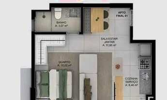 Imagem 2: Studio de 43m² com varanda balcão no 31º andar com vista incrível no Setor Maris