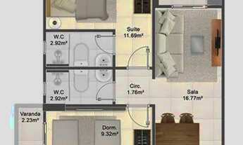 Imagem 3: Apto de 2 dorm c/1 SUÍTE, SACADA GOURMET, 73 m² de área útil. Bairro: Maracanã