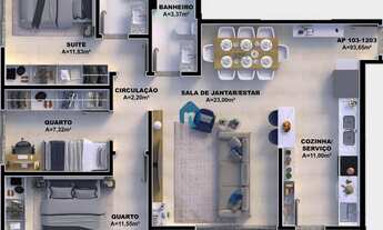 Imagem 3: Apartamento, 3 dormitórios, 1 vaga, em Pedra Branca, Palhoça/SC