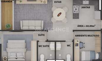 Imagem 5: Apto - 2 Quartos - 1 Suíte - 60,89 m² - Cabo Branco, João Pessoa/PB