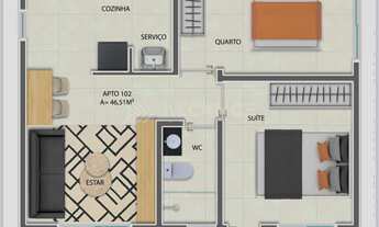 Imagem 3: Apto - 2 Quartos - 1 Suíte - 43,56 m² - Ernesto Geisel, João Pessoa/PB