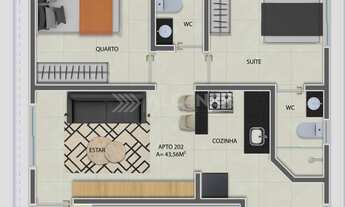 Imagem 2: Apto - 2 Quartos - 1 Suíte - 43,56 m² - Ernesto Geisel, João Pessoa/PB