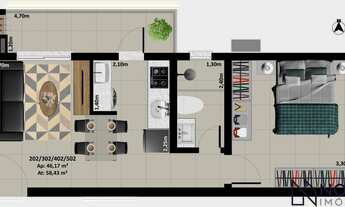 Imagem 2: Apartamento Moderno de 1 Dormitório com Churrasqueira e Sacada - Próximo à UFSM