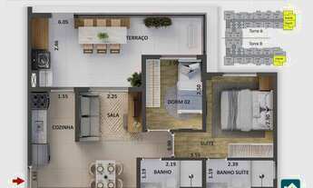 Imagem 6: The One. Apartamento 2 dormitórios terraço suíte e vaga, 52m² Sul,Chacara Santo Antonio, A