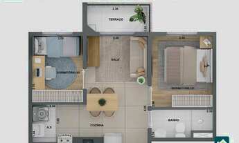 Imagem 3: Alto Chacara. Apto 2 dormitórios e terraço, 37m². Sul, Chacara Santo Antonio, Alexandre Du