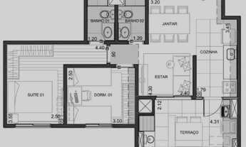 Imagem 2: Apartamento à Venda no Living Unique: 2 Quartos, 1 Suíte, 3 Banheiros, 1 Vaga na Chácara S