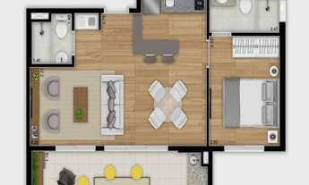 Imagem 4: O Apartamento possui 53 metros quadrados com 2 dormitórios 1 suíte, sala, cozinha, terraço