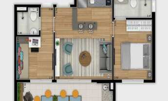 Imagem 3: O Apartamento possui 53 metros quadrados com 2 dormitórios 1 suíte, sala, cozinha, terraço
