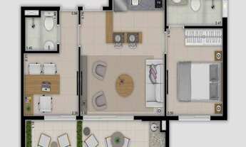 Imagem 2: O Apartamento possui 53 metros quadrados com 2 dormitórios 1 suíte, sala, cozinha, terraço