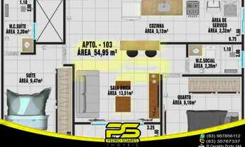 Imagem 4: últimos apartamentos, novo, 02quartos, suíte, térreo com área extrrna, 54,95m² por apenas