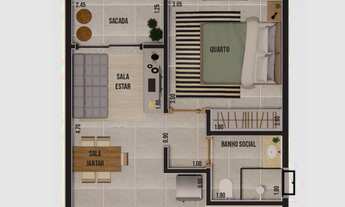 Imagem 5: Apartamento à venda em Nova Ribeirânia, Ribeirão Preto-SP com 1 quarto, 2 salas, 1 banheir