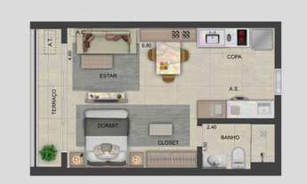 Imagem 6: 1 dormitório, 1 banheiros, 36M² de Área Construída