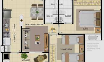 Imagem 5: Condomínio Prime Arena, apartamento 50 m² de 02 quartos sendo 01 suíte acesso pela Av. Con