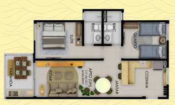 Imagem 2: Venda de Apartamento em Ipojuca-PE: 2 Quartos, 1 Suíte, 2 Banheiros, 1 Vaga de Garagem, 63