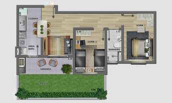 Imagem 4: Apartamento à venda em Guaratinguetá-SP no Jardim do Vale: 2 quartos, 2 salas, 1 banheiro