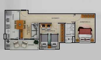 Imagem 4: Apartamento à venda em Lorena-SP, 2 quartos, 2 salas, 1 banheiro, 1 vaga, 57,46 m² na Cida