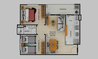 Imagem 5: Apartamento à venda em Lorena-SP, 2 quartos, 2 salas, 1 banheiro, 1 vaga, 57,46 m² na Cida