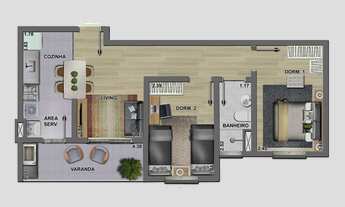 Imagem 3: Apartamento à venda em Guaratinguetá-SP no Jardim do Vale: 2 quartos, 2 salas, 1 banheiro