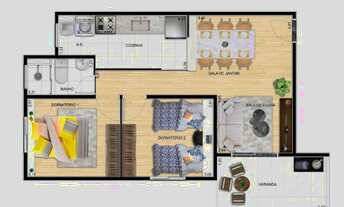 Imagem 2: Venda de Apartamento de 2 Quartos na Olaria José Benedito, Guaratinguetá-SP, com 53,80m² e