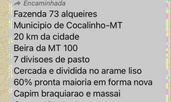 Imagem 3: Fazenda à venda em Cocalinho-MT, Zona Rural: 3 quartos, 2 salas, 2 banheiros, 3 vagas de g