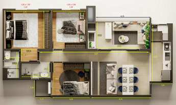 Imagem 3: Lançamento Milão Residencial Aptos a Partir de 83,54m2 3 Dorms 1 Suíte, Sala, Cozinha, Ban