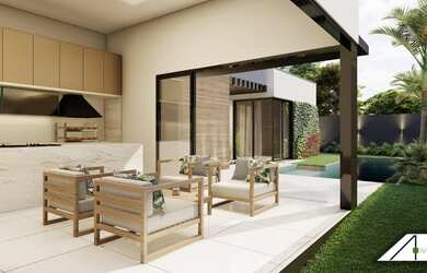 Imagem: A casa em condomínio possui 5 Dormitórios, 5 Suítes, 6 Banheiros