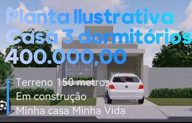 Imagem: A casa possui 3 Dormitórios, 1 Banheiro, 2 Vagas na garagem