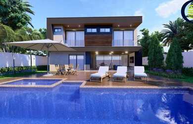 Imagem: A casa possui 5 Dormitórios, 5 Suítes, 3 Banheiros, 4 Vagas