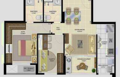 Imagem: O apartamento possui 2 Dormitórios, 1 Suíte, 3 Banheiros