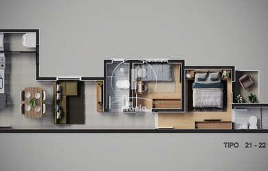 Imagem: O apartamento possui 2 Dormitórios, 1 Suíte, 2 Banheiros