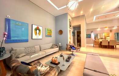 Imagem: A casa em condomínio possui 4 Dormitórios, 3 Suítes, 7 Banheiros