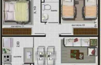 Imagem 2: Apartamento. 44m² de Área, 1 Vaga na garageme2 Dormitórios