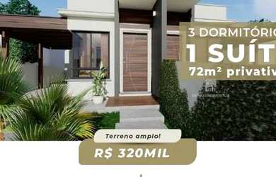 Imagem: A casa possui 3 Dormitórios, 1 Banheiro, 1 Vaga na garagem