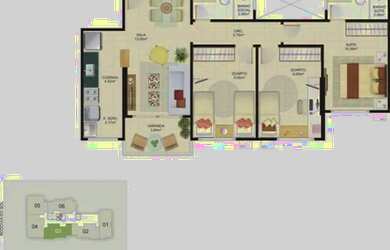 Imagem: O apartamento possui 3 Dormitórios, 2 Banheiros e 2 Vagas na