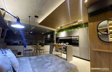 Imagem: O apartamento possui 1 Dormitório, 1 Banheiro, 1 Vaga na garagem