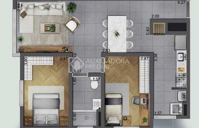 Imagem: O apartamento possui 2 Dormitórios, 1 Banheiro, 64m² de Área