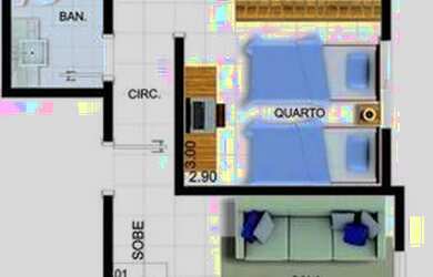 Imagem: O apartamento possui 2 Dormitórios, 1 Banheiro, 1 Vaga na garagem