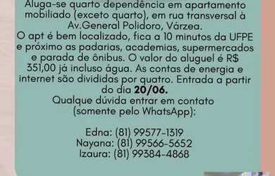 Imagem: O quarto e está localizado em Várzea, Recife para alugar por