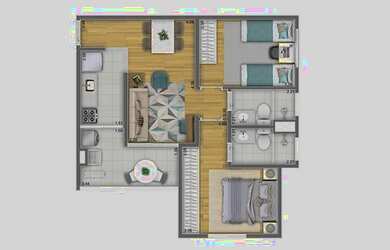 Imagem: O apartamento possui 2 Dormitórios, 2 Banheiros, 1 Vaga na