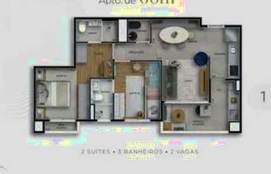 Imagem: O apartamento possui 2 Dormitórios, 3 Banheiros, 1 Vaga na