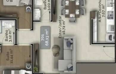 Imagem: O apartamento possui 2 Dormitórios, 2 Banheiros, 1 Vaga na