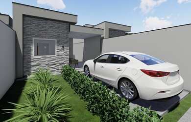 Imagem: A casa possui 3 Dormitórios, 1 Banheiro, 2 Vagas na garagem