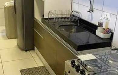 Imagem: O apartamento possui 1 Dormitório, 1 Banheiro, 1 Vaga na garagem