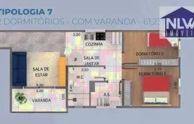 Imagem: O apartamento possui 2 Dormitórios, 1 Banheiro, 61m² de Área