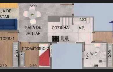 Imagem: O apartamento possui 3 Dormitórios, 1 Banheiro, 1 Vaga na garagem